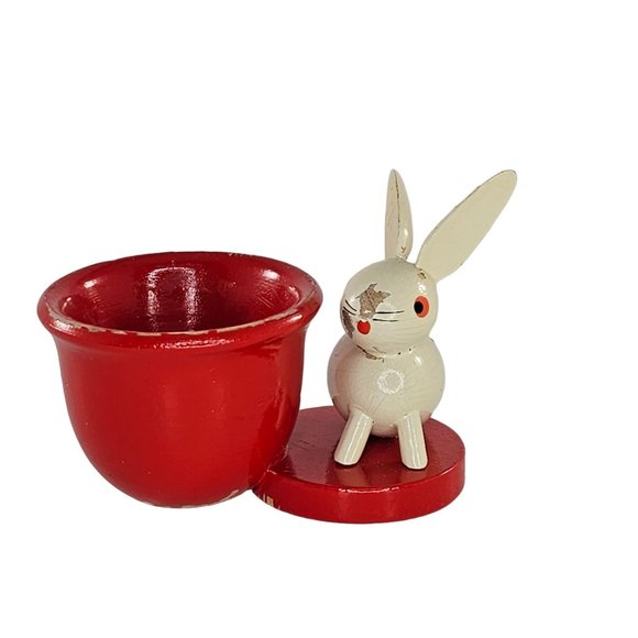 Vintage Veb Holzwaren Germany Wooden Egg Cup Bunny Rabbit - Picture 2 of 10